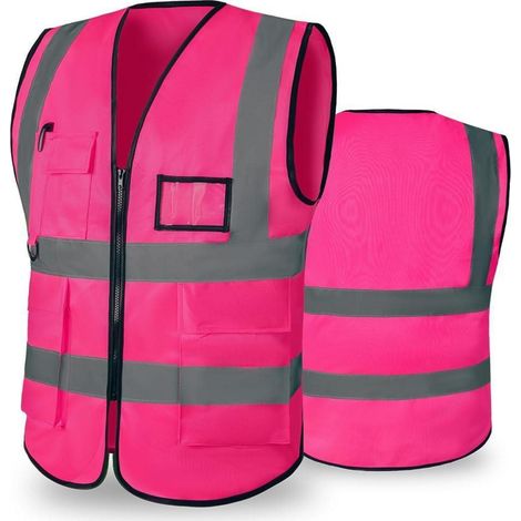 Warnweste mit Taschen für Damen und Herren, hohe Sichtbarkeit, Rosa (1/5)