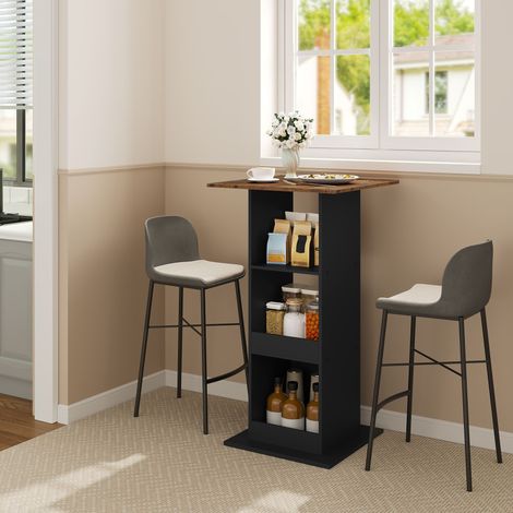 WOLTU Bartisch Küchentisch Tresentisch mit 3 Regalfächern, Stehtisch Thekentisch aus Holzwerkstoff, für Bar Küche Wohnzimmer, 60x60x112 cm, Schwarz+Rustikales Brau