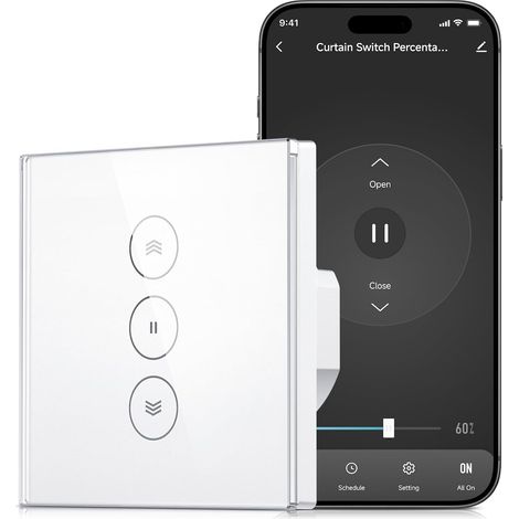 Interrupteur Intelligent de Rideau WiFi pour Volet Roulant Connecté, Commande de Pourcentage, Commutateur Temporisé Compatible avec et , Fil Neutre Requis, 1 Pack (1/5)