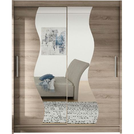 Armario Closico 134, Trufa roble, 200x150x58cm, Puertas de armario: Correderas, Número de estantes: 5
