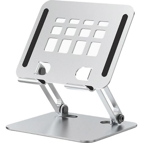 Support tablette ajustable en aluminium pour bureau, support à double tige robuste, compatible iPad et liseuses, finition argentée, maintien stable et inclinable. (1/5)