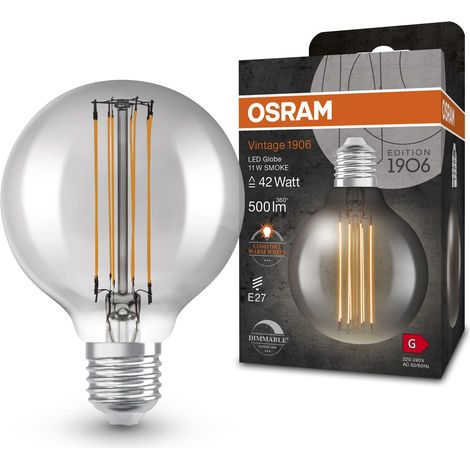 Osram Lampade a LED Dimmabile, Edizione vintage, 42 Watt Sostituzione, E27, G80, 1800 Kelvin, luce di comfort caldo, vetro trasparente, pacchetto singolo