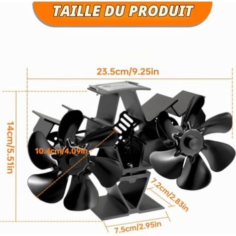 Ventilateur Poele à Bois, 12 Pales Ventilateur Cheminée à la Chaleur, ventilateur de cheminée Alimenté pour Par la Chaleur pour Poêle à Bois/Cheminée/Gaz/Bche (1/4)