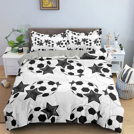KLVGTIFS PU - Housse de Couette Football, 3 Pièces Housse de Couette 140x200cm +2 Taies d'oreiller 65x65cm en Polyester, Dessin Animé 4 (1/5)