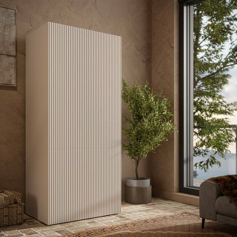 Caiazzo 2-türiger Kleiderschrank, Schlafzimmermöbel, Ankleidezimmer, Kleiderbügel, 90x56 h199 cm, beige (1/5)