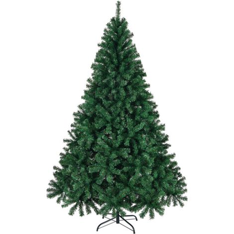 Sapin de Noël artificiel de 2,1 m, non éclairé, avec 850 branches et support en métal robuste, pour décoration de bureau, maison, magasin, fête, vacances, vert (1/5)