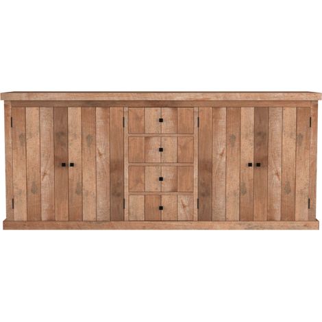 Buffet bas en bois massif recyclé 4 portes 4 tiroirs L 220 cm - LINAS (1/5)