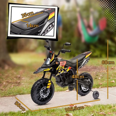 Moto électrique enfant 12V avec roues stabilisatrices, feux LED, musique, port USB, jaune. Parfaite pour garçons et filles, idéale cadeau. (1/5)