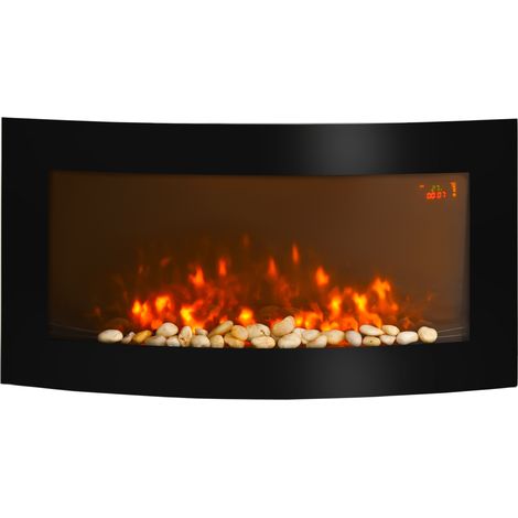 HOMCOM Electric Fireplace Wall Mounted Led Flame Curved Back Side Lights Heater L88.5  W13.5  H56cm (1/5)