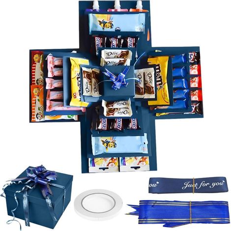 Explosionsbox 5-lagig blau DIY Bastelset mit Klebeband und Band für Geschenke
