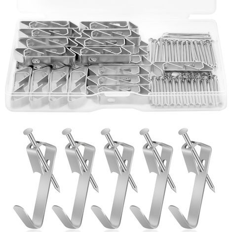 50 Pièces Accroche Tableau Mural, Crochet pour Cadre Photo, Accroche Cadre Attache Cadre, Argent Fixation Murale avec Clous, Fixations pour Cadrespour Fixation Cadres Photos Miroirs (1/5)
