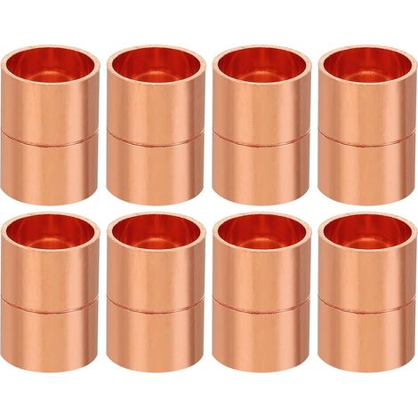 8pcs Manchons à Souder en Cuivre, 15mm Raccords de Couplage Tuyau, Raccord de Tuyauterie Droit pour Raccordements Plomberie HVAC Climatisation Chauffage Réseaux, Épaisseur 1mm (1/5)