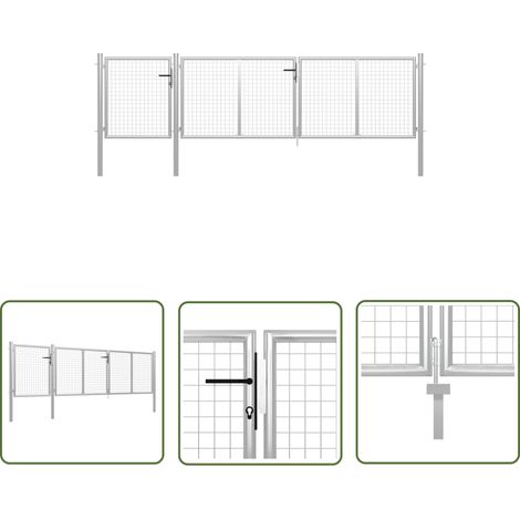The Living Store Gartentor Stahl 400 x 100 cm Silbern - Gartentor - Stahltür - Zaunteil - Hauseingangstor - Sicherheitszaun (1/5)