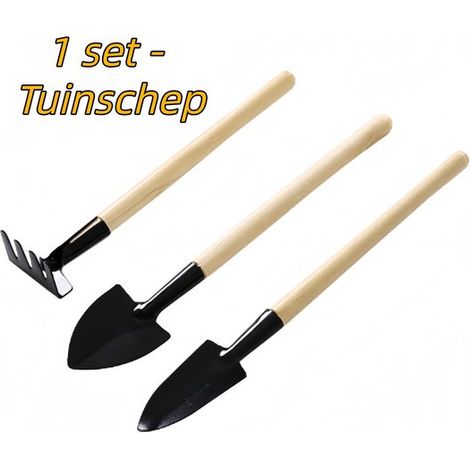 Lot de 3 outils de jardinage pour plantation, outils robustes et résistants à la rouille avec manches en bois, accessoires pour jardin et plantes, bois naturel et noir (1/5)