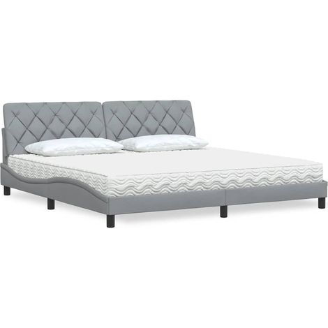 Bett mit Matratze Hellgrau 200x200 cm Stoff (1/5)