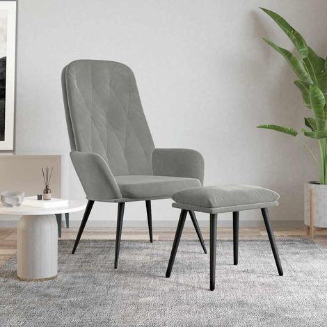 Sillón de relax con taburete terciopelo gris claro (1/5)