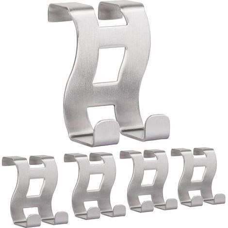 Ganchos para puertas de acero inoxidable, modelo MH001-5, ganchos para puertas sin necesidad de taladrar, ideales para dormitorios, baños y cocinas, juego de 5, 5 x 6 x 4,5 cm, color plata. (1/4)