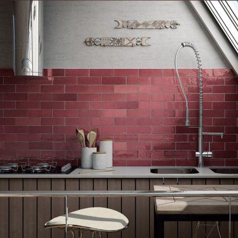 Carrelage mural uni effet zellige 6,5x20 cm – Finition semi-brillante – Résistant à l'humidité et aux taches – Pour cuisines et salles de bains (1/4)