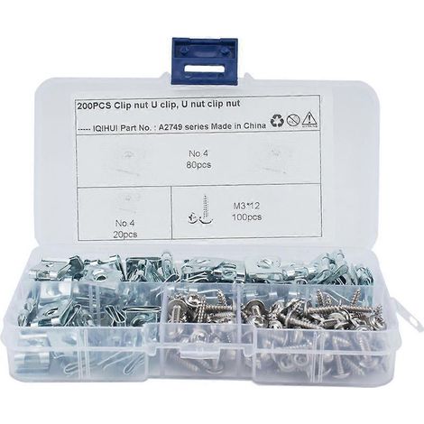 200 Stück Motorradverkleidungsbefestigungen, U-Clips aus Manganstahl Nr. 4, selbstschneidende Schrauben, U-Muttern (silber) – 13 x 7 cm – Silber (1/4)