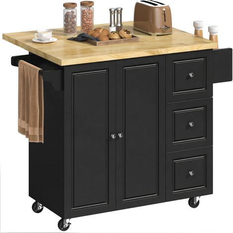 HOMCOM Rolling Kitchen Island, Kitchen Storage Trolley w/ Drop Leaf, Drawers