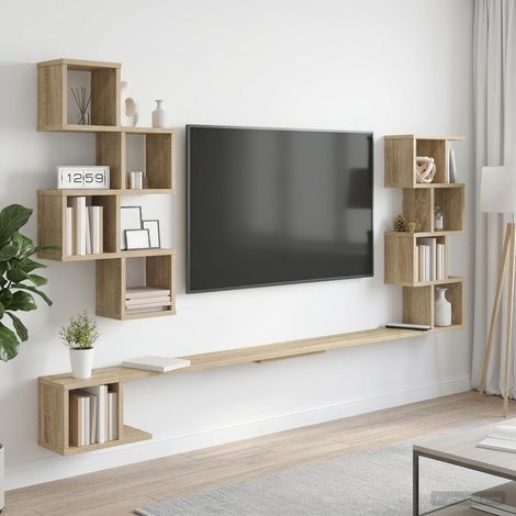 Étagère murale TV en bois d’ingénierie Chêne Sonoma 160 x 15 x 94 cm - PANGIVO (1/5)