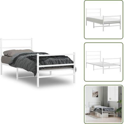 The Living Store Cadre de lit métal sans matelas avec pied de lit blanc 90x190cm - Cadre De Lit - Lit Simple - Lit Metal - Lit Blanc - Meuble Chambre (1/5)
