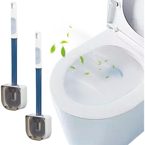 Lot de 2 brosses de nettoyage pour toilettes, accessoires de salle de bain, brosse WC murale en silicone, blanc (1/5)