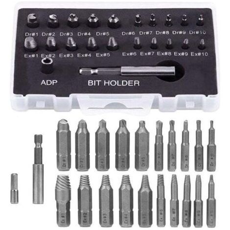 Broken Screw Extractor 22 Pieces, XU, Magnetic Screwdriver Bit Holder and Socket Adapter for Broken Screws, Stripped Bolt Extractor - (1/4)
