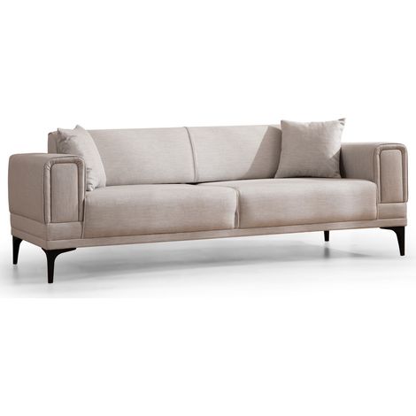 Canapé 3 places convertible en tissu Toviga 230cm-Beige clair (1/5)