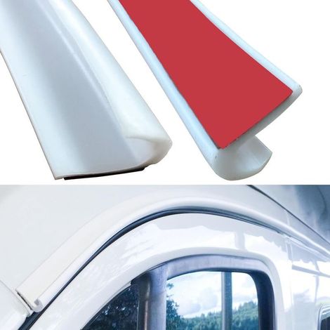 Rainproof gutter, self-adhesive J-shaped PVC strip, for car, truck, motorhome, boat and van doors – White
