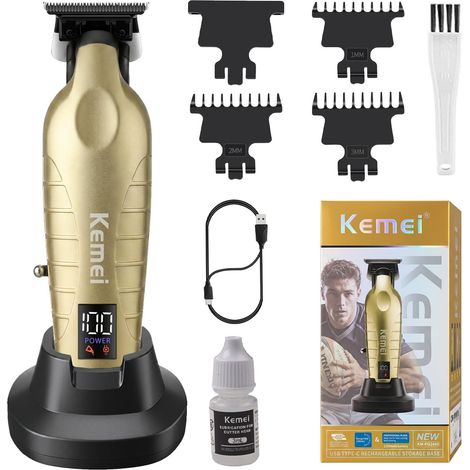 2499 Professional Hair Clipper for Men, Gold T Blade Beard Trimmer with Charging Base, with LED Display, Powerful Motor 7000rpm, Home (1/5)