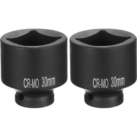 2Pcs 4 Pointe Douille Carrée 1/2" Drive 30mm Douille à Choc Carrée Métrique CR-MO Douilles de Roue Standard Noircissantes Outil de Douille Pneumatique pour Réparation Automobile (1/5)