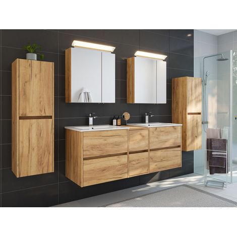 Badmöbelset Taifun 150cm 5tlg mit 2x Spiegelschrank und 2x Seitenschrank eiche