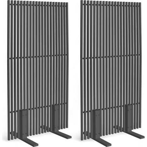 Satz von 2 Paravents für Außenbereich mit durchbrochenen dekorativen Claustra 80 x 150 cm Metall anthrazitgrau (1/5)