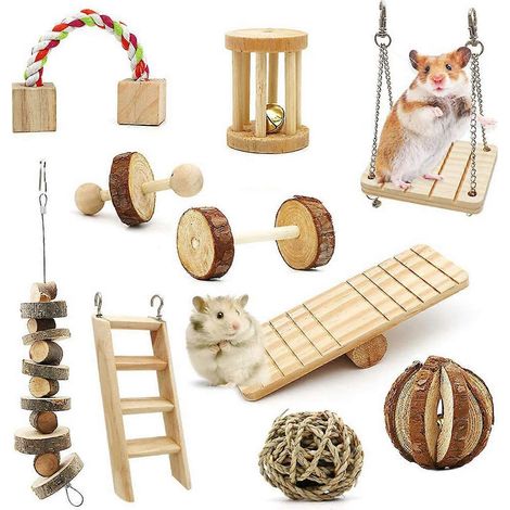 Kauspielzeug-Set für Kaninchen, Holzwippe, Schaukelleiter, Zahnschleifspielzeug für Kleintiere