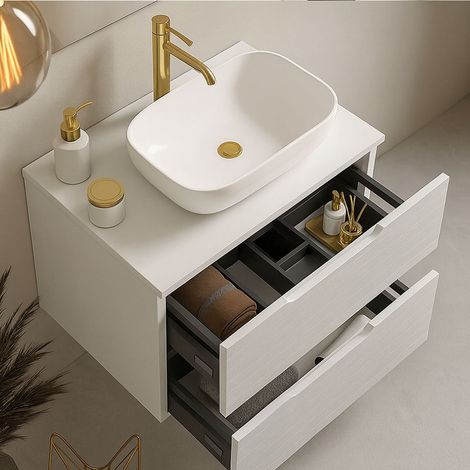 Kibath Mueble de baño con Lavabo BOREAL 60x45 cm acabado Blanco mate 2 cajones suspendido (1/5)