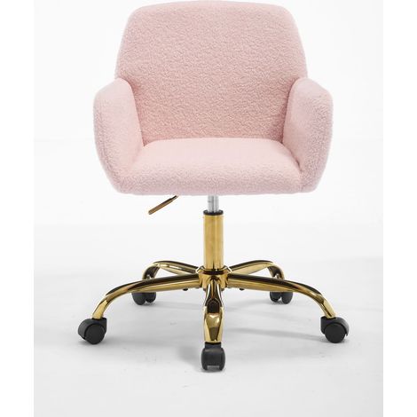 Chaise de bureau Hengming en fausse fourrure pour la maison, chaise de coiffeuse moelleuse et confortable, chaise de bureau pivotante et réglable en hauteur pour la chambre à coucher (1/5)