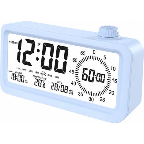 Réveil minuteur visuel digital LCD bleu avec compte à rebours et affichage température bleu 15 × 4 × 8 cm 500 g – Livraison gratuite