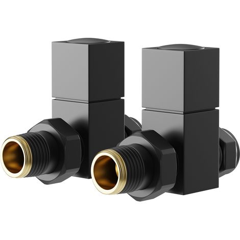 Colore Dias Matt Black Square Straight Radiator Valves (1/5)