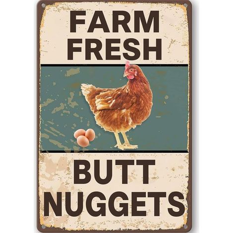 Plaques métalliques vintage Plaques pour poulailler pour la décoration de la cour de ferme, Plaques en étain de ferme pour la décoration intérieure de la cuisine, extérieure de la maison, "Fresh Butt (1/5)