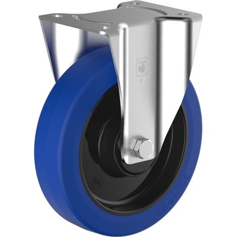 Roulette fixe caoutchouc EASYROLL® BLEU diamètre 125 mm roulement à rouleaux - 200 Kg