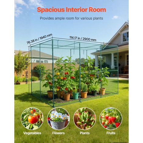 Cage à Culture Jardin 2,9x1,94x1,94 m Cage à Plantes avec Porte Zippée pour Tomates, Filet Anti Oiseaux Résistant au Vent Filet de… (1/5)