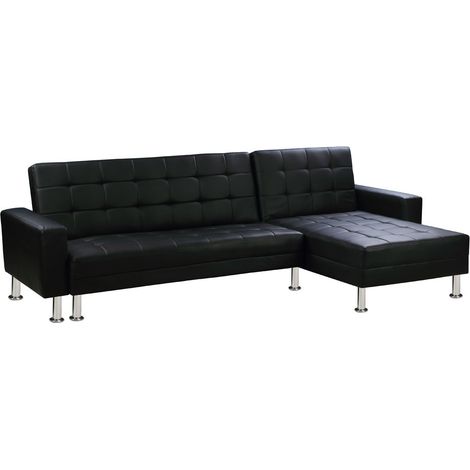 Habitat Et Jardin – Canapé d'angle convertible réversible 4 places – Dimensions 260 x 82/144 x 81 cm – Revêtement polyester noir – Structure bois d'eucalyptus