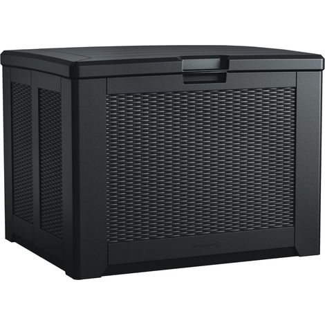 Boîte de rangement d'extérieur en résine de taille moyenne, 200 litres, anthracite, avec motif décoratif en tissage de panier pour la maison/jardin/terrasse/piscine/arrière-cour/pelouse (1/5)