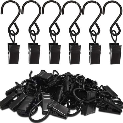 20 Pcs Clips Crochets Anneaux à Pince pour Tringle à Rideau Clips de Rideaux Crochet pour Bagues de Draperie(Noir)