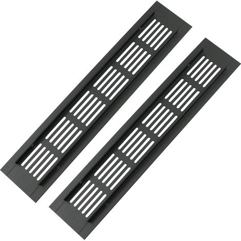 JSSEVN - Set of 2 rectangular aluminum door ventilation grilles - 250 x 50 mm - Insect protection for wardrobes, kitchens, etc. - Black (1/5)