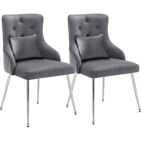 Juego de 2 sillones modernos de terciopelo gris con tapizado abotonado y patas de metal, ideales para sala de estar, dormitorio, oficina o estudio. (1/5)