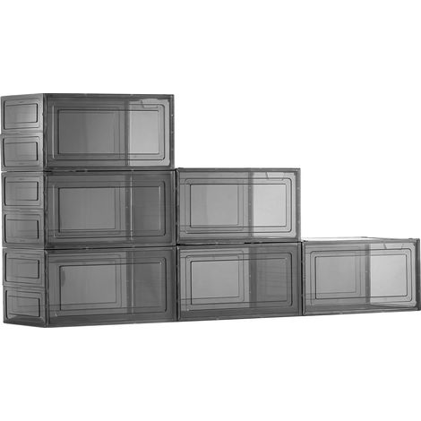 VEVOR Scatole Porta Scarpe, Adatte Fino alla Taglia 13 USA, Scatole Porta Scarpe Trasparenti Impilabili, 6 PZ con Porta Magnetica, Contenitori in Plastica per Stivali e Cappelli, Nero Trasparente (1/5)