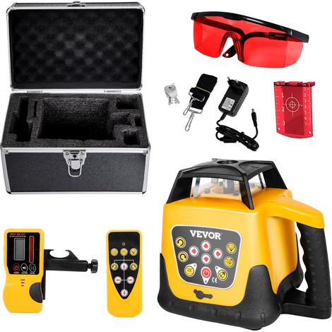 Kit Niveau Laser Rotatif Autonivelant 360°, Portée 300 m, Faisceau Rouge, Inclinaison Réglable, Angle de Balayage Flexible, Étanchéité IP54, Précis, avec Récepteur, Télécommande, Étui Transport (1/5)