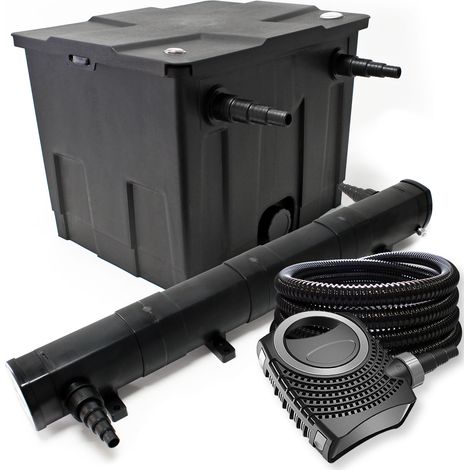 Wiltec Komplettset: CBF-350 Teichfilter bis 12000 L Teichfilteranlage als Durchlauffilter, NEO10000 SuperECO Teichpumpe 10000l/h 80W, CUV-272 Teichklärer UVC Klärer mit 72W, 25m Teichschlauch 25 mm